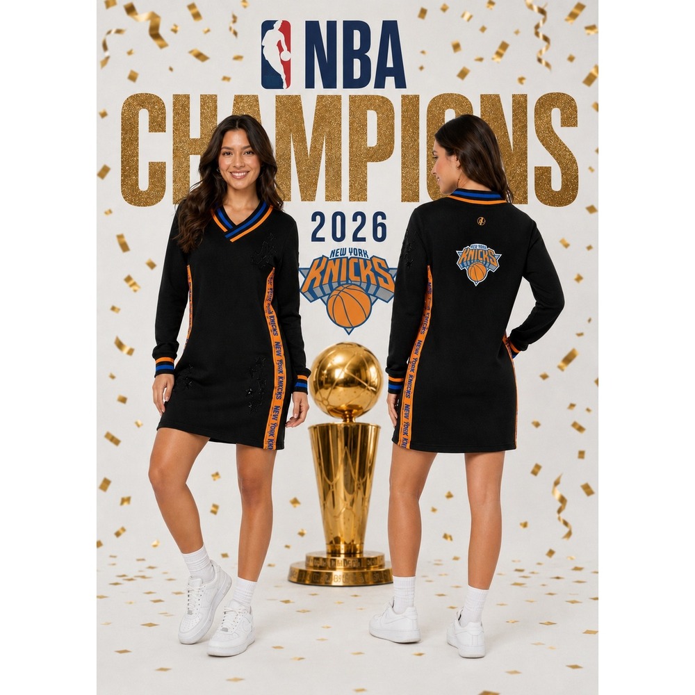 NY Knicks Sweatshirt Dress FISLL Large NBA Champions Black Embroidered Logo